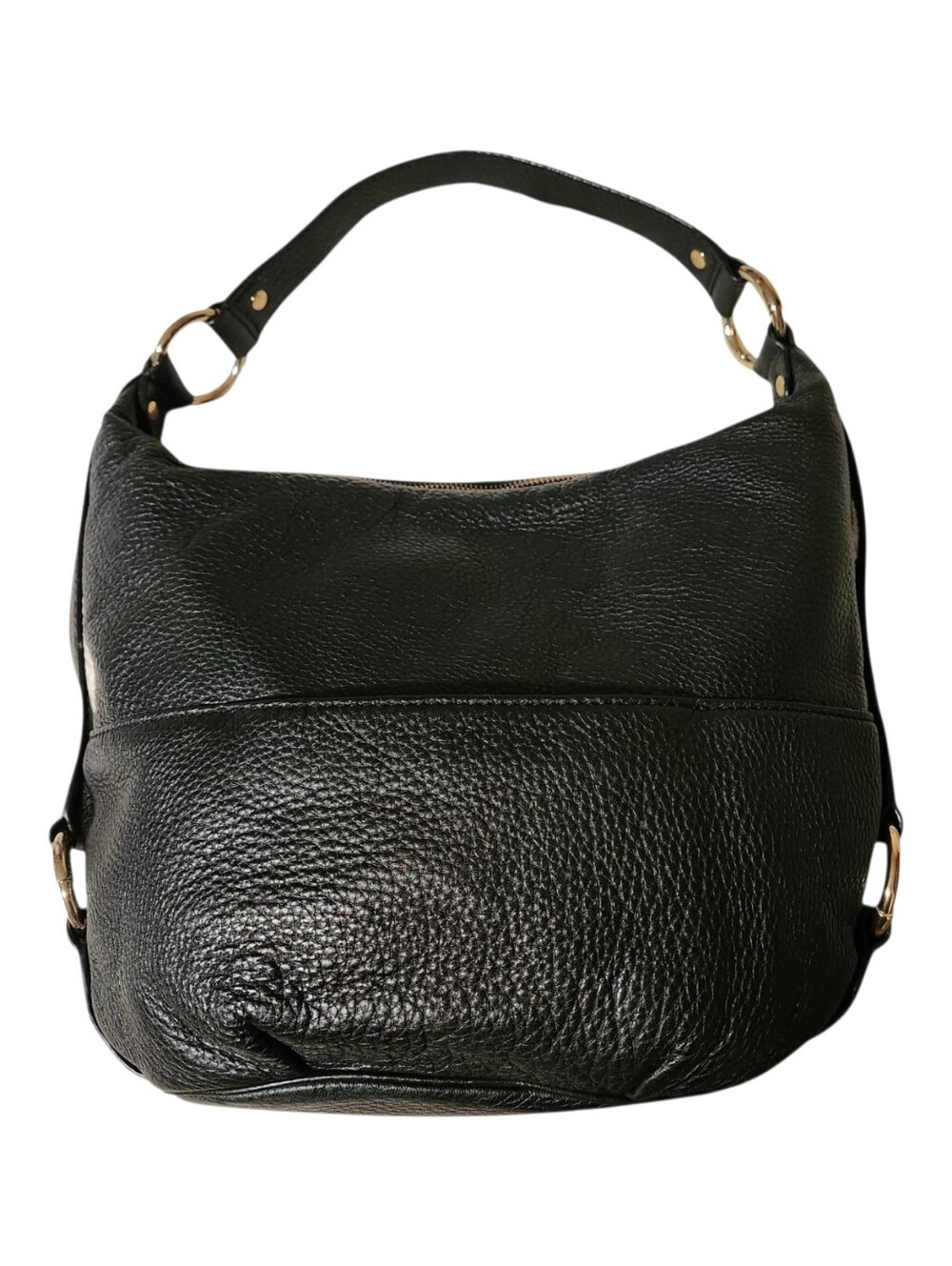 Michael Kors Fulton Large Shoulder Bag Black Pebbled Leather Gold MK Logo Hobo - Picture 2 of 16